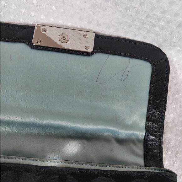 COACH! BLACK & BROWN LOGO FABRIC, LEATHER TRIM, GOLD CLASP WRISTLET, WALLET! - Picture 9 of 11